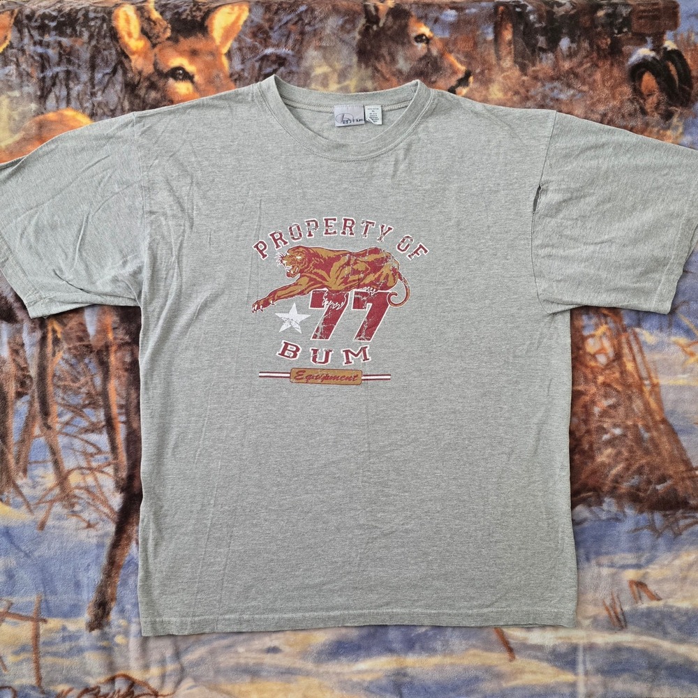 Vintage B.U.M. Equipment 1977 Property of Sportwear Gray Oversized Tee sz XL